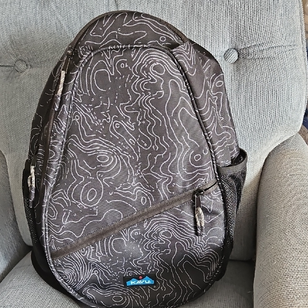 Kavu Topographic Pattern Backpack in Black and gray